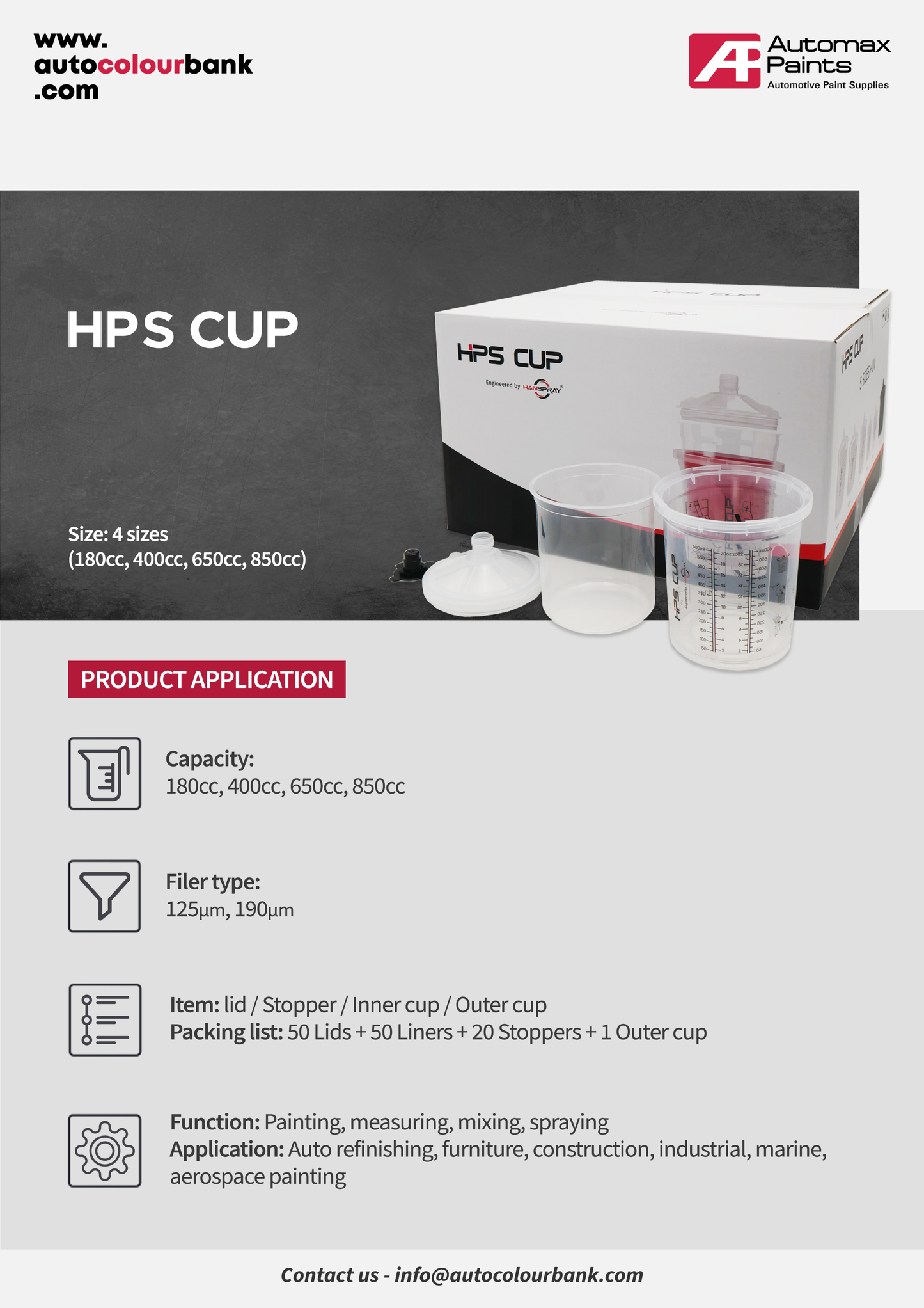 HPS CUP (125um) 650cc. Inner Cup 50pcs liner+50pcs lid+20pcs Stopper + hard cup