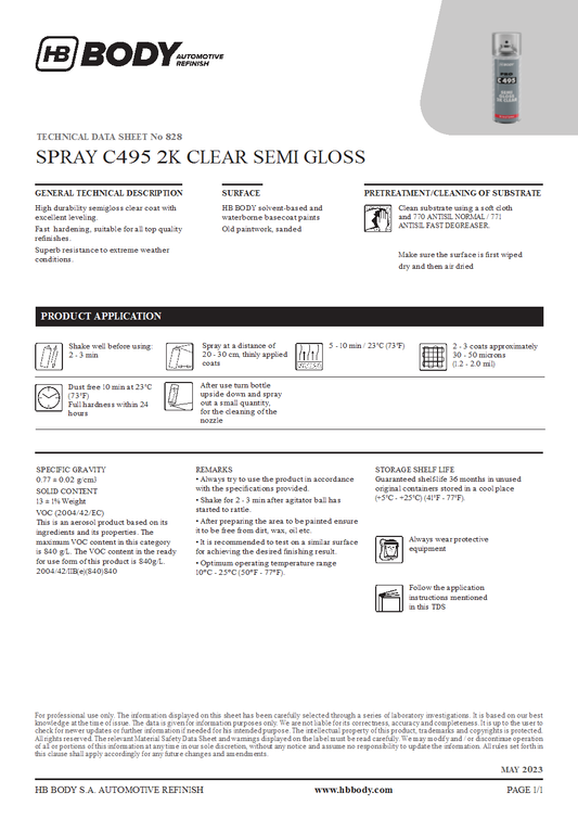 SPRAY C495 2K CLEAR SEMI GLOSS