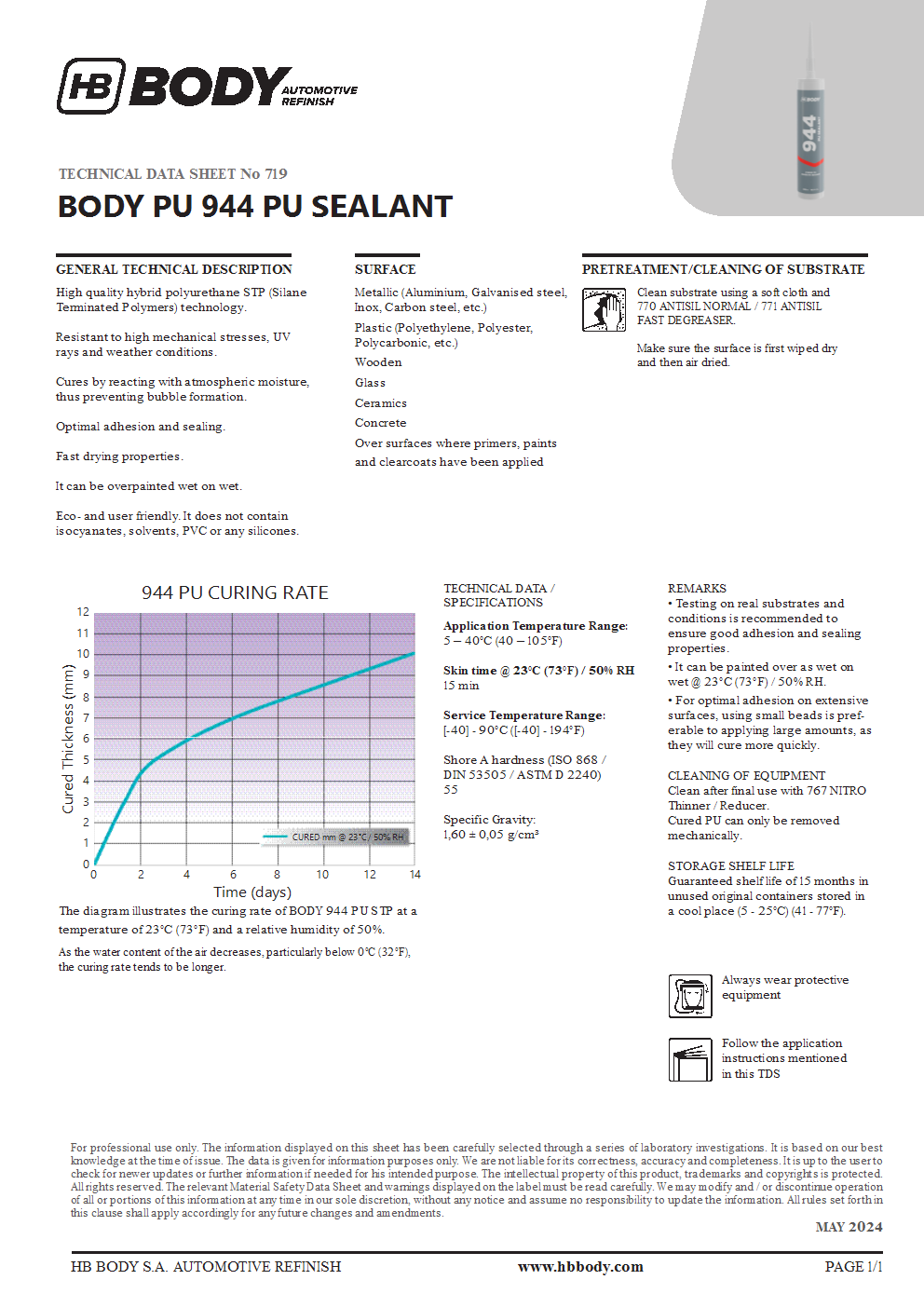 PU944 Sealant Black Cartridge 300ml/EA