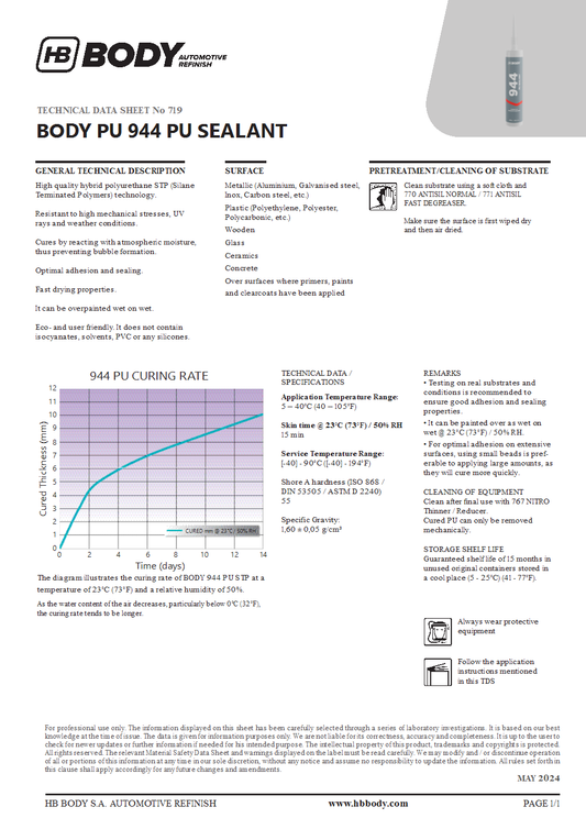 PU944 Sealant White Cartridge 300ml/EA