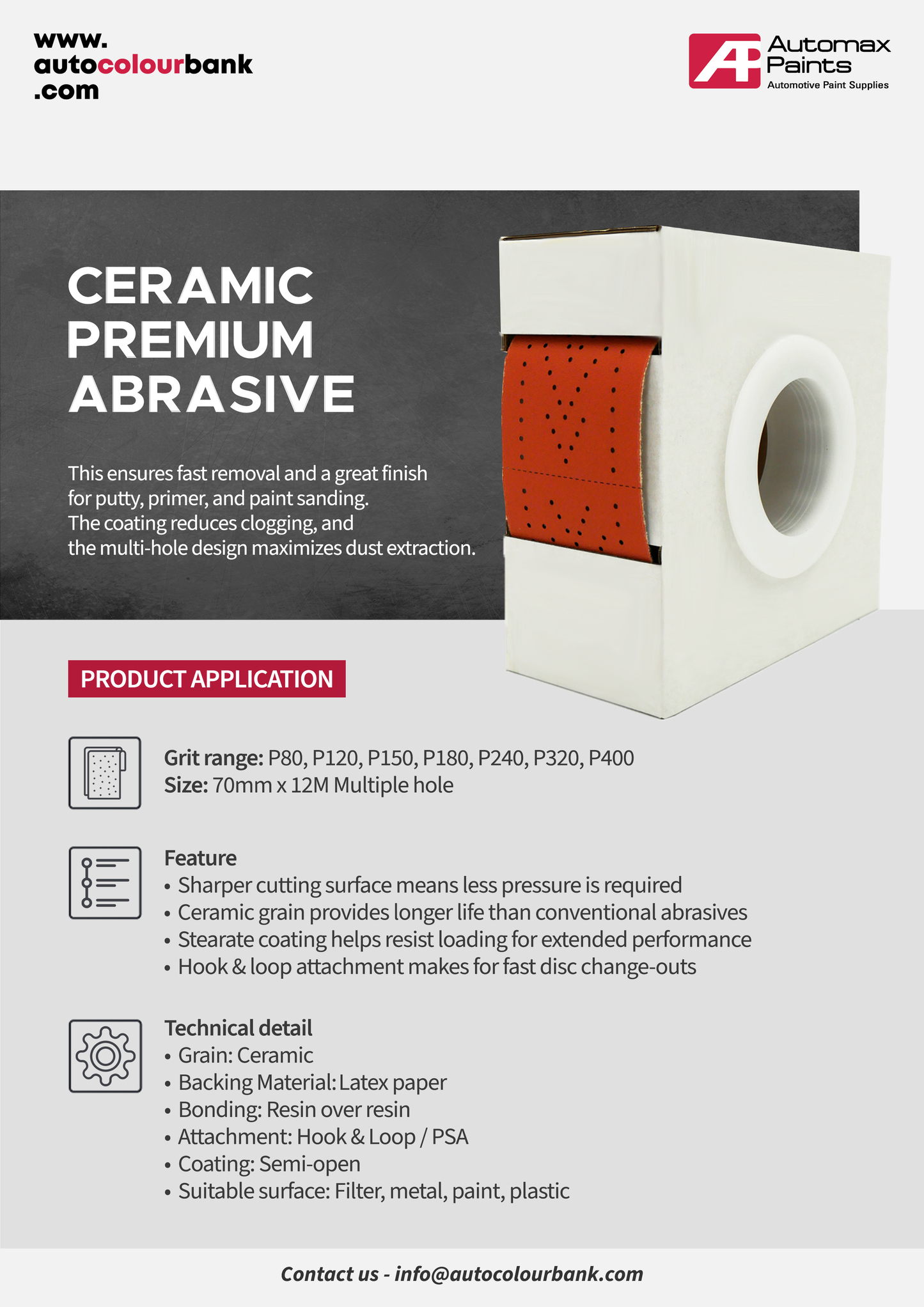 CERAMIC PREMIUM ABRASIVE 70mmx12M Multiple-hole P320