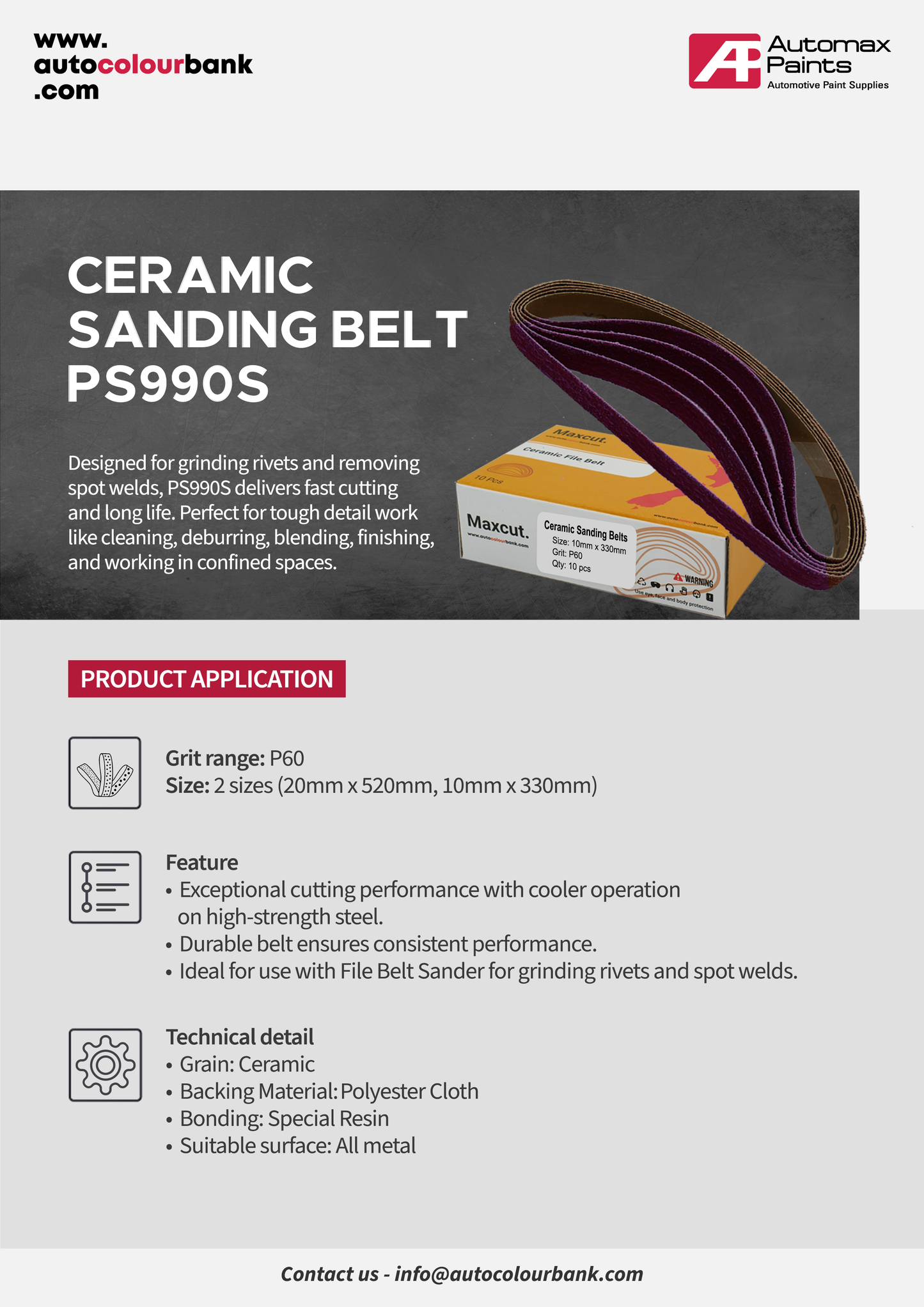 PS990S(BORA7) Ceramic Sanding Belts (20mm x 520mm) P60