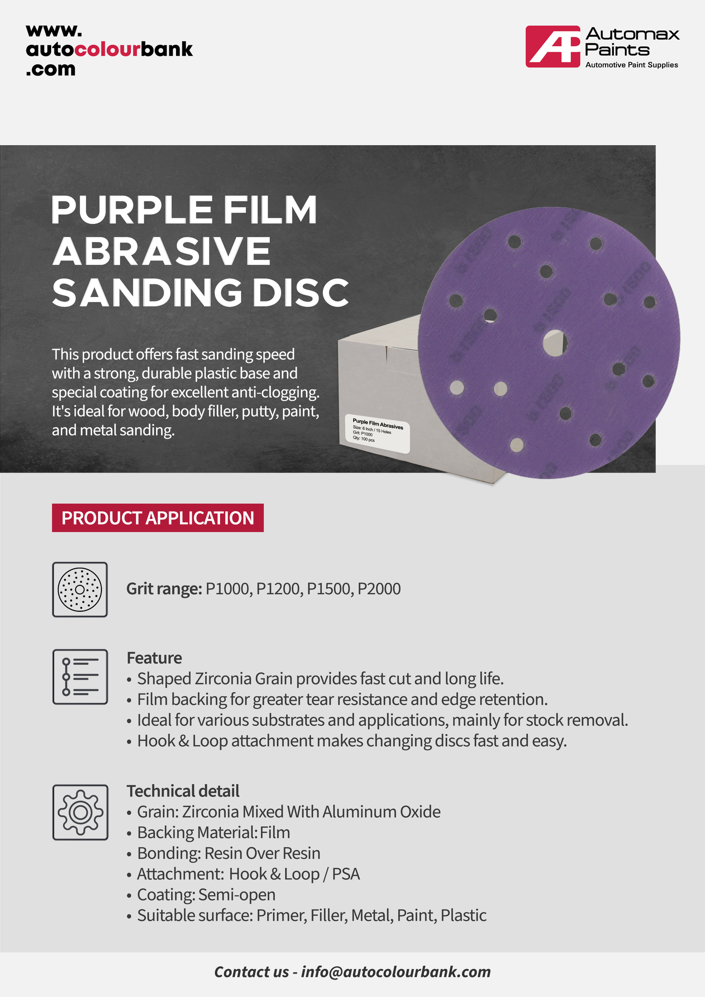 PURPLE FILM ABRASIVE 6 INCH 15HOLES P1200