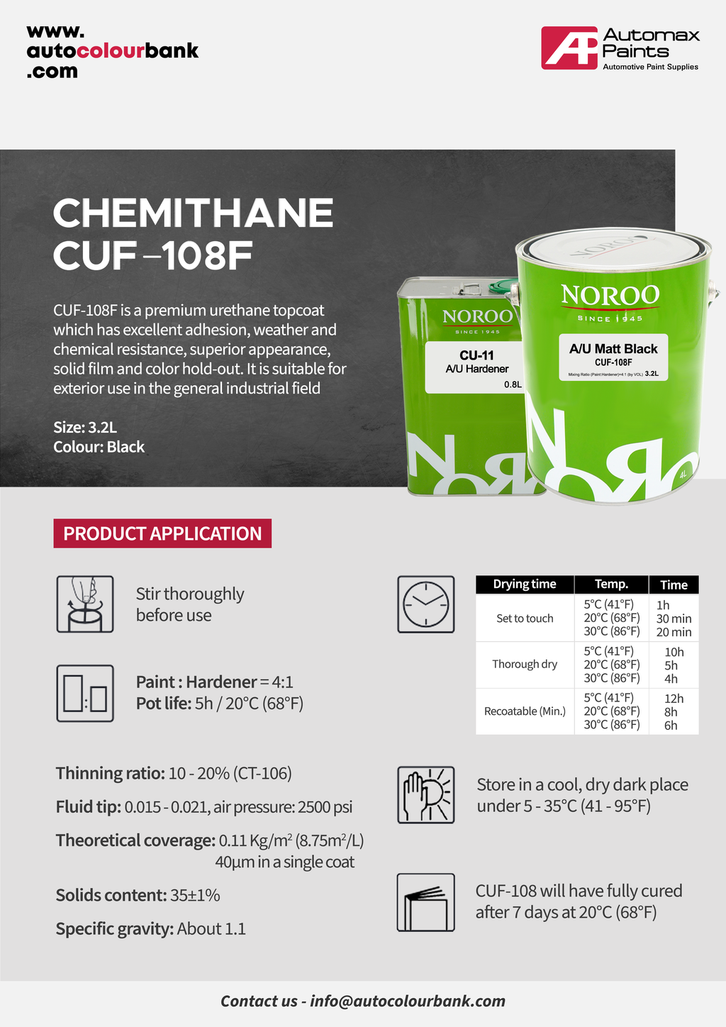 Noroo Chemithane 2K Urethane Topcoat Matt Black Kit 4L