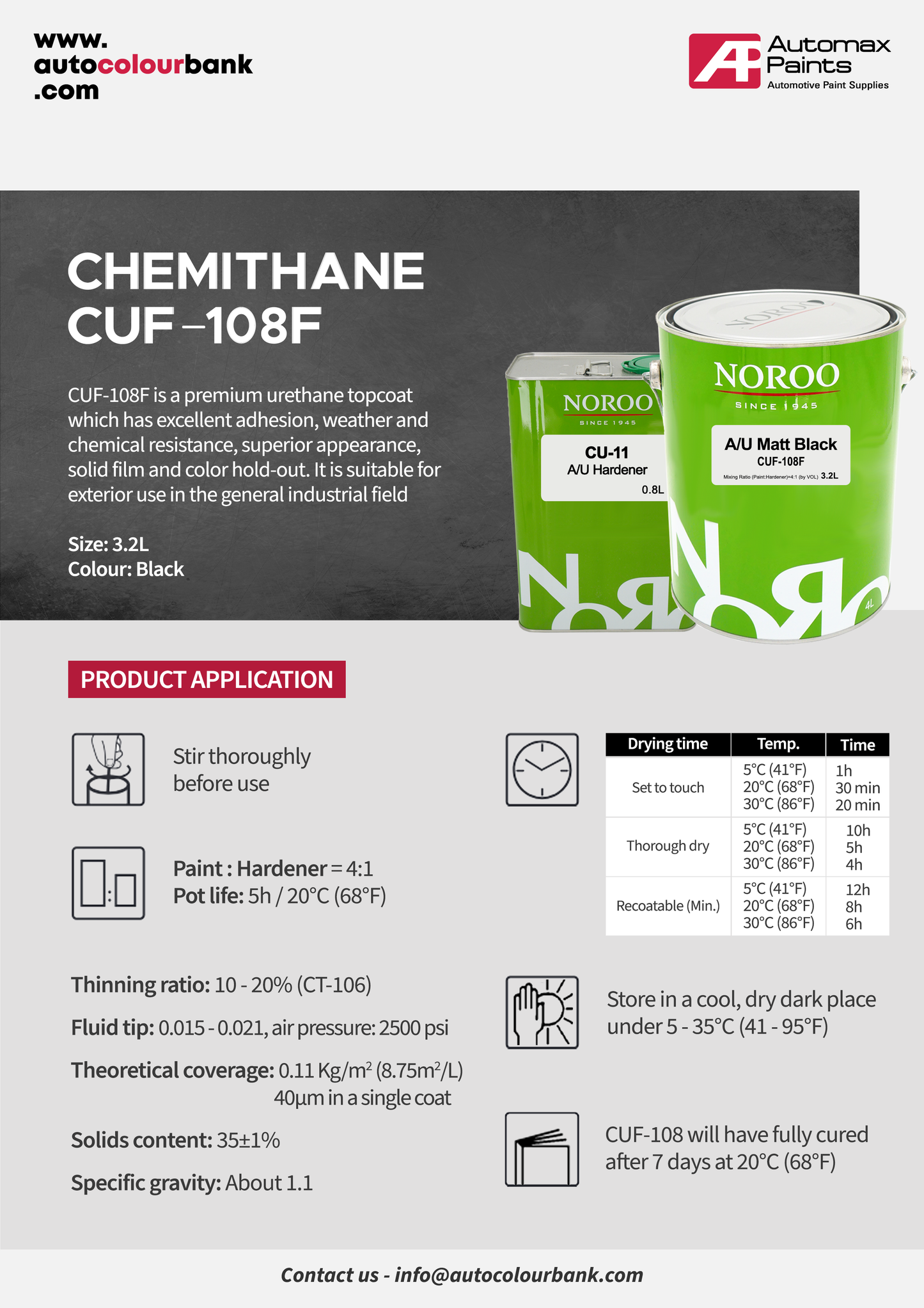 Chemithane CUF-108F A/U Matt Black 12.8Lt/Can