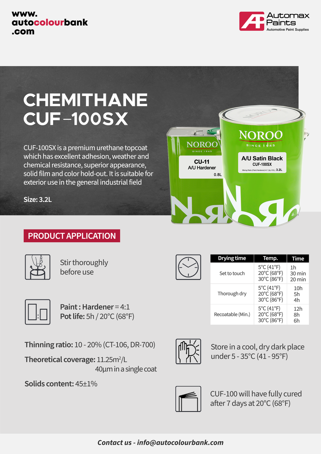 Noroo Chemithane 2K Urethane Topcoat Satin Black Kit 4L