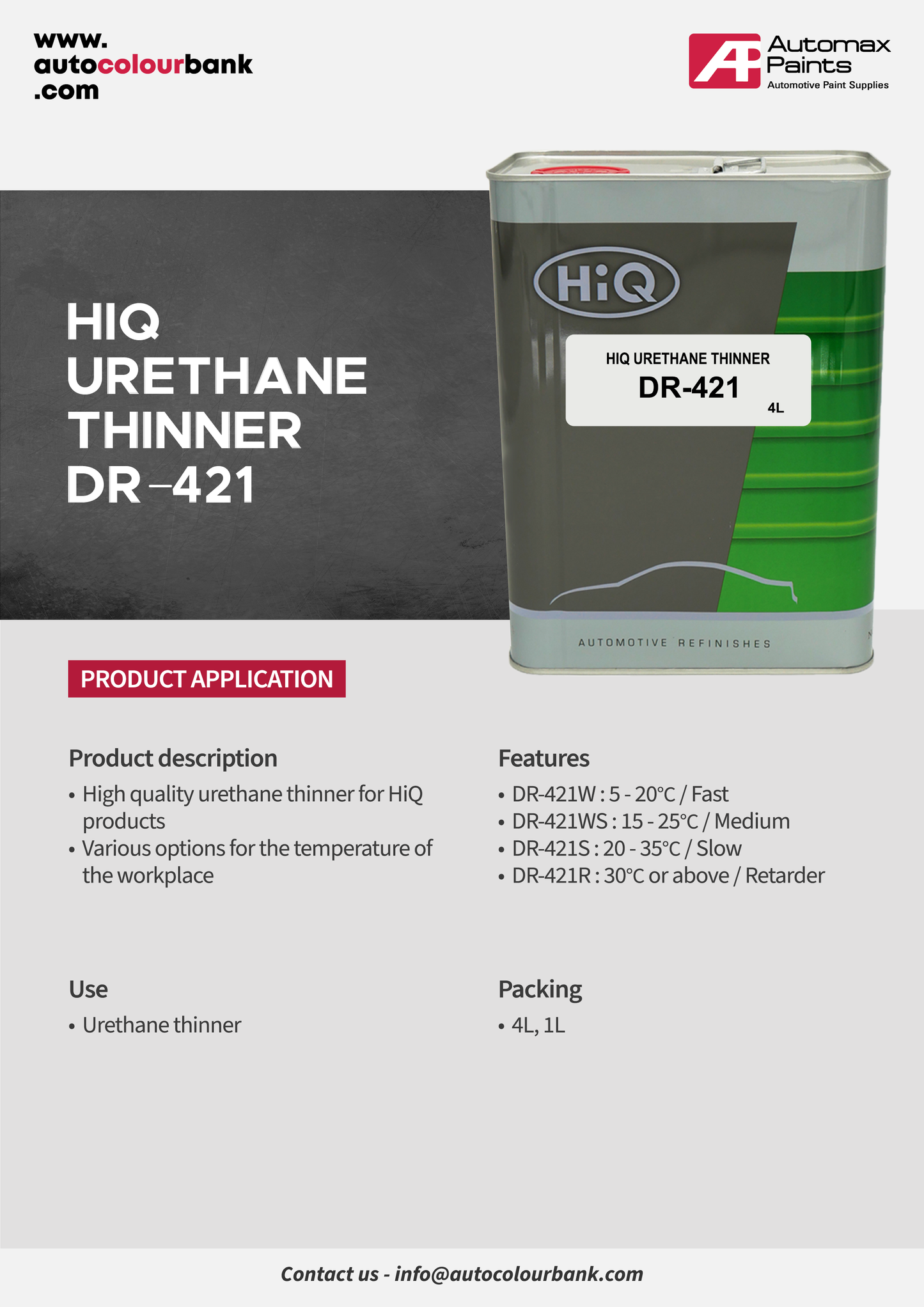 HIQ URETHANE SLOW THINNER DR-421S (MR-30) 4Lt/Can*4EA