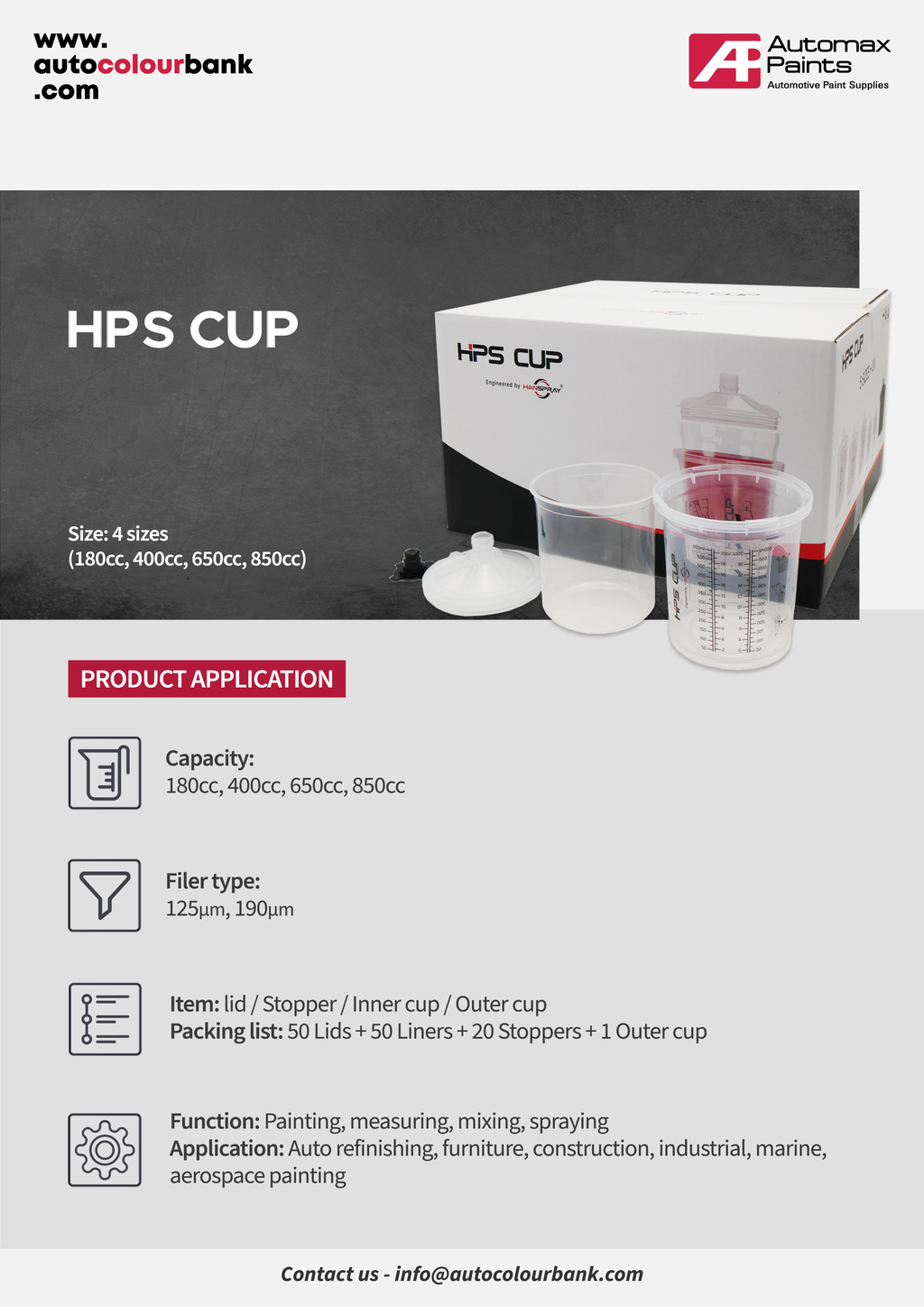 HPS CUP (125um) 180cc. Inner Cup 50pcs liner+50pcs lid+20pcs Stopper + hard cup