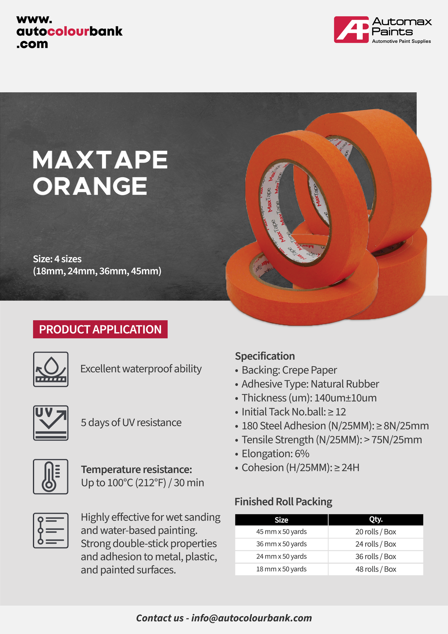 Orange MaxTape 45mm X 50 yards 1 roll