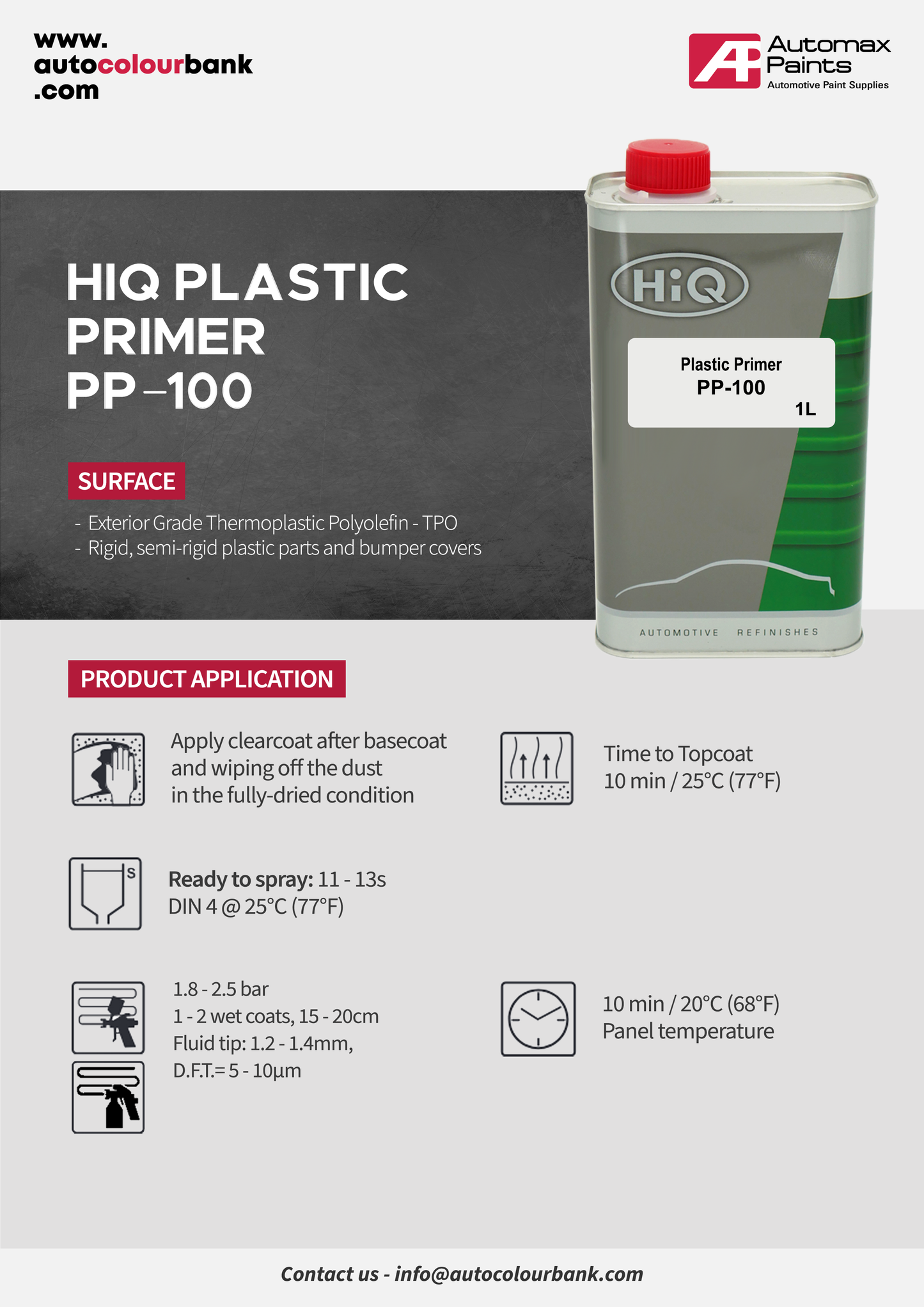 HIQ PLASTIC PRIMER PP-100 Clear (MP-300) 1Lt/Can