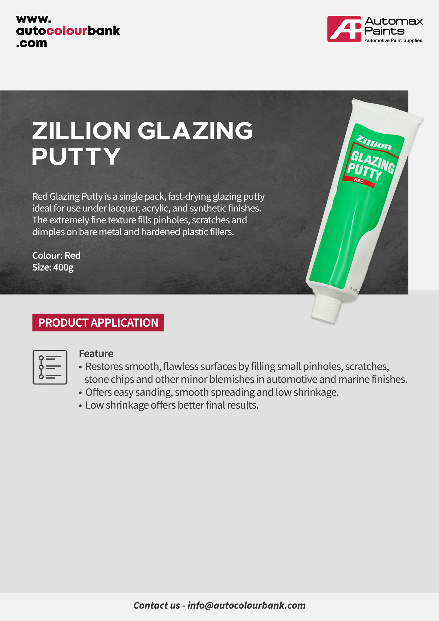 Zillion Glazing Putty (Red) 400ml/Can