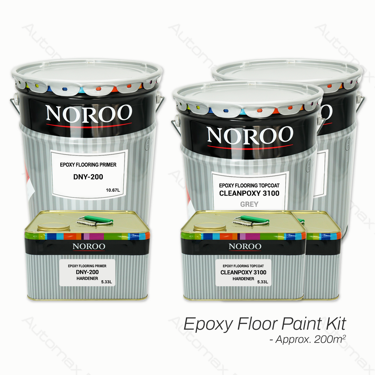Noroo 2K Epoxy Floor Paint & Primer Grey Kit 52L - Covers Approx. 200 m²
