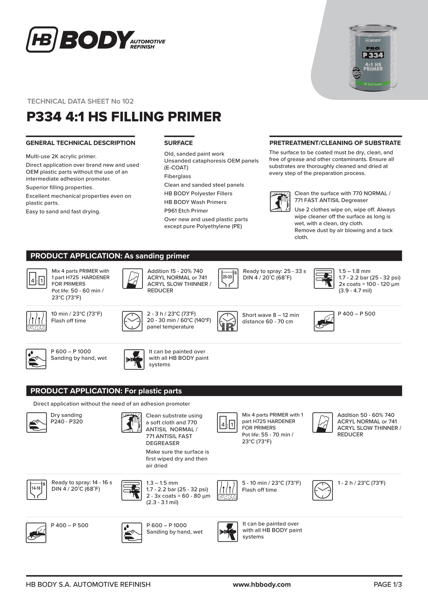 P334 4:1 HS Filling Primer GREY 4Lt/Can