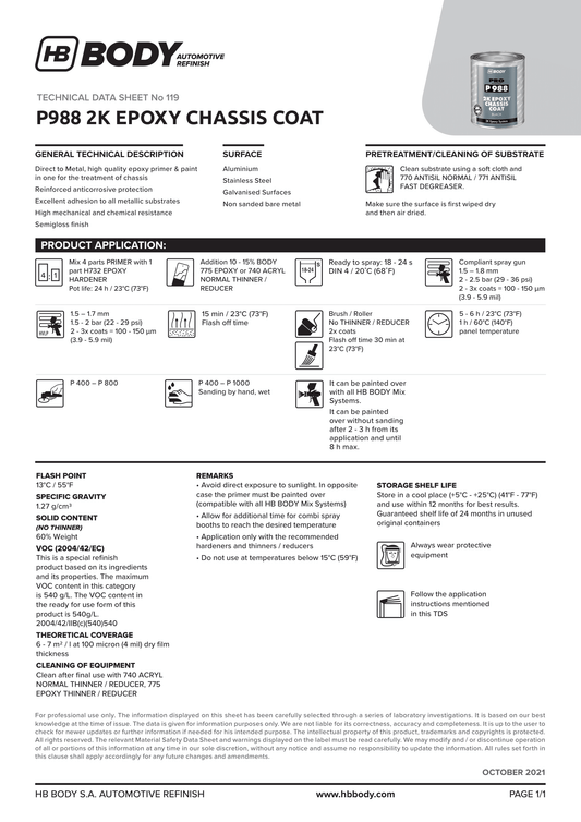 P988 2K EPOXY CHASSIS COAT BLACK KIT (6L)