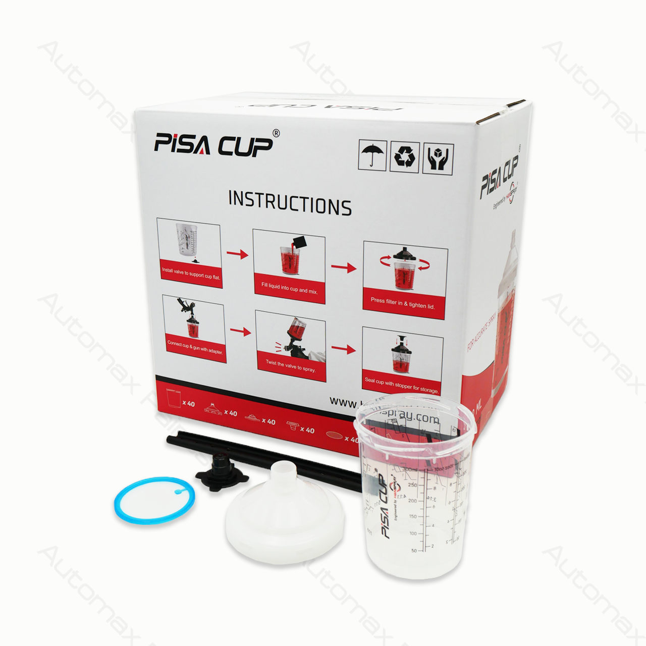 PISA CUPS 300ml 50 SETS - 50cups +50lids&filters +50plugs +50caps +5 free mixing sticks
