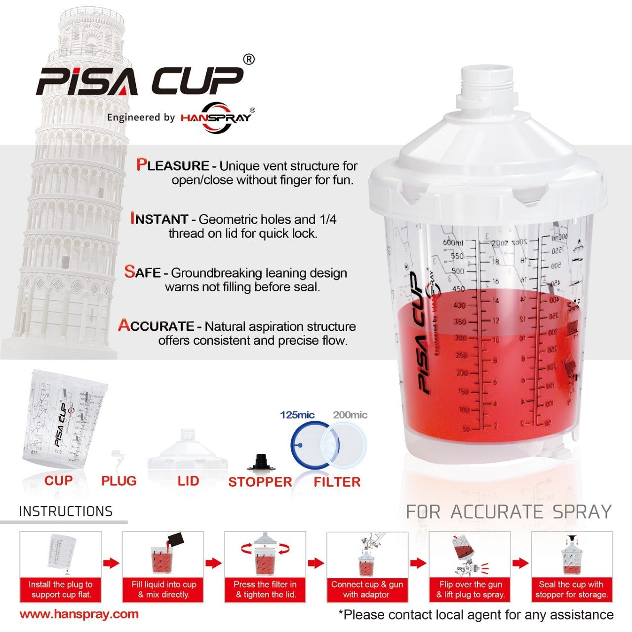 PISA PLASTIC 600ml CUP FILTER -200 mic (100pcs)